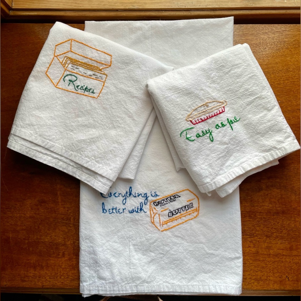 100% Cotton Hand Embroidered Baking Themed Large Kitchen Towels